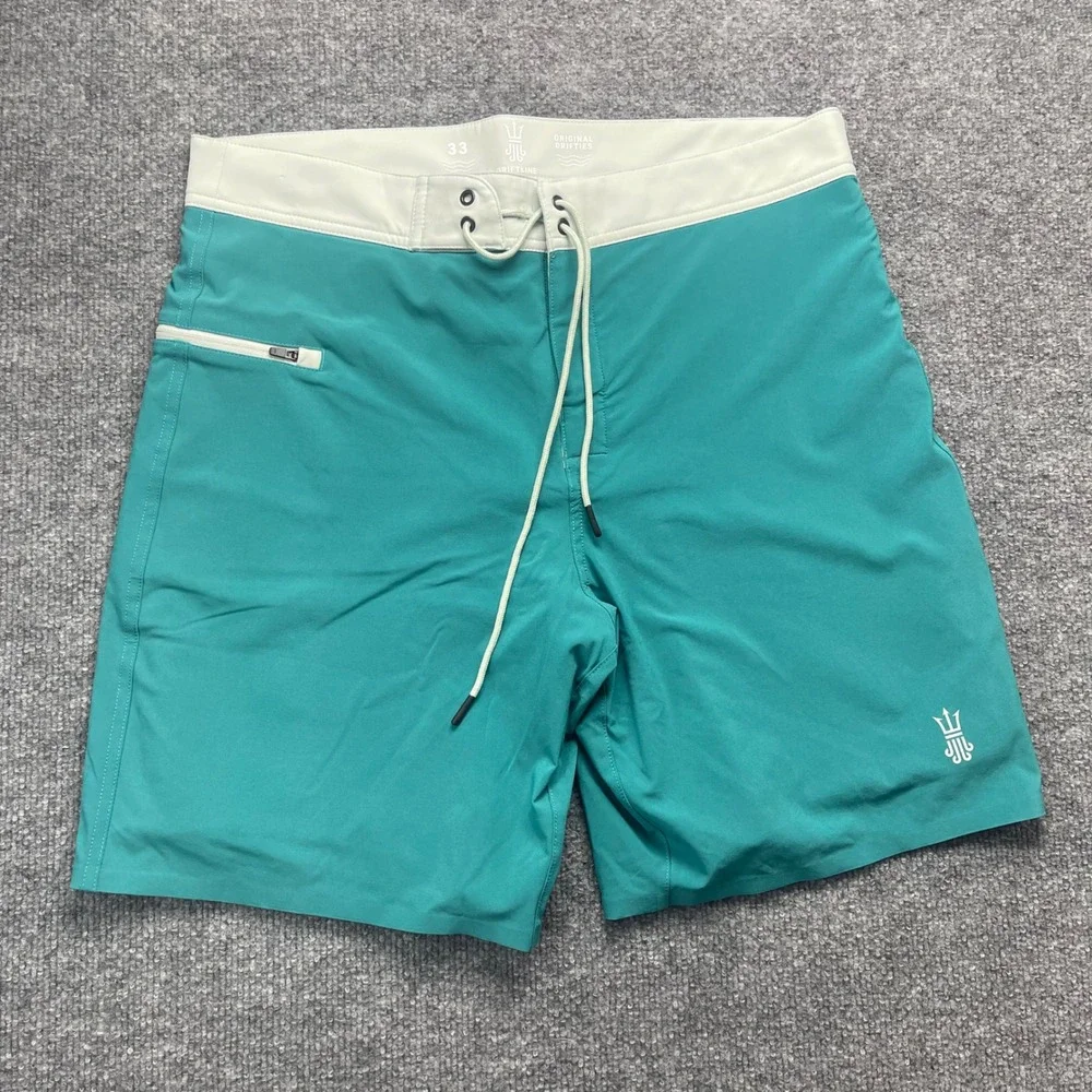 Driftline Original Drifties Board Shorts Mens 33 Teal Neoprene Lined Swim Trunks